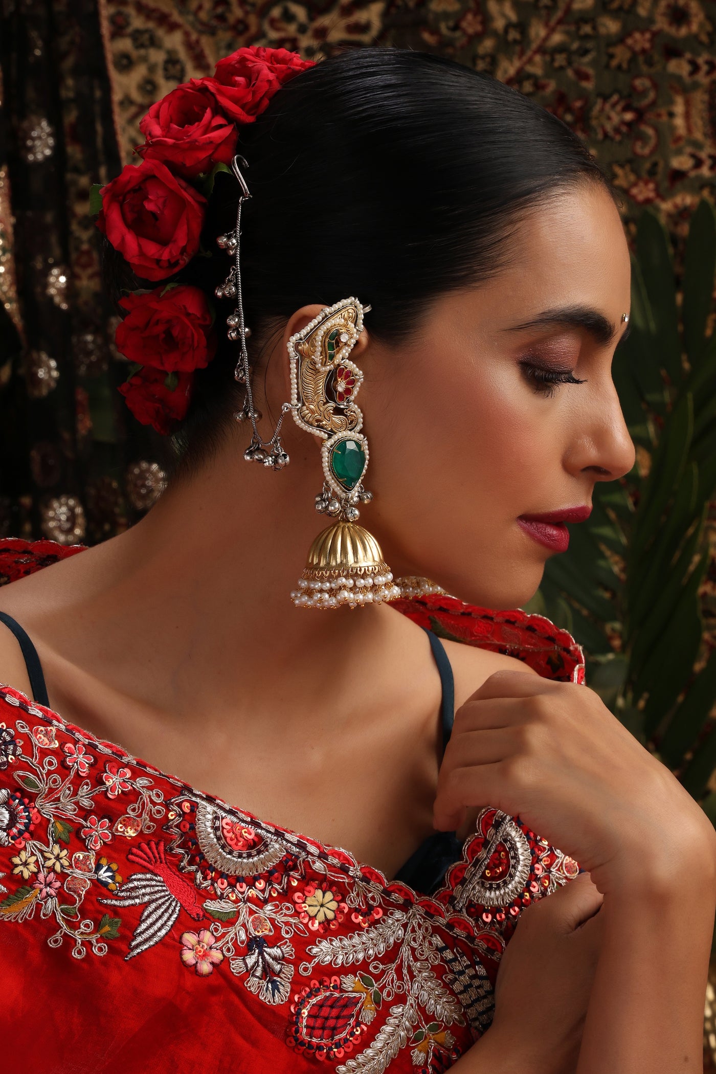 Afsana Emerald Jhumka Earrings