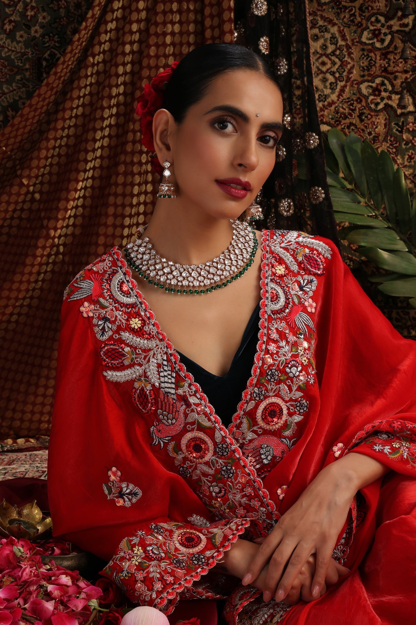 Shalen Green Polki Necklace Set