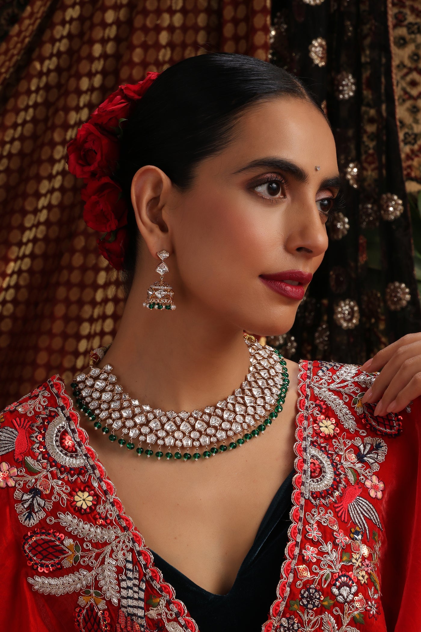 Shalen Green Polki Necklace Set