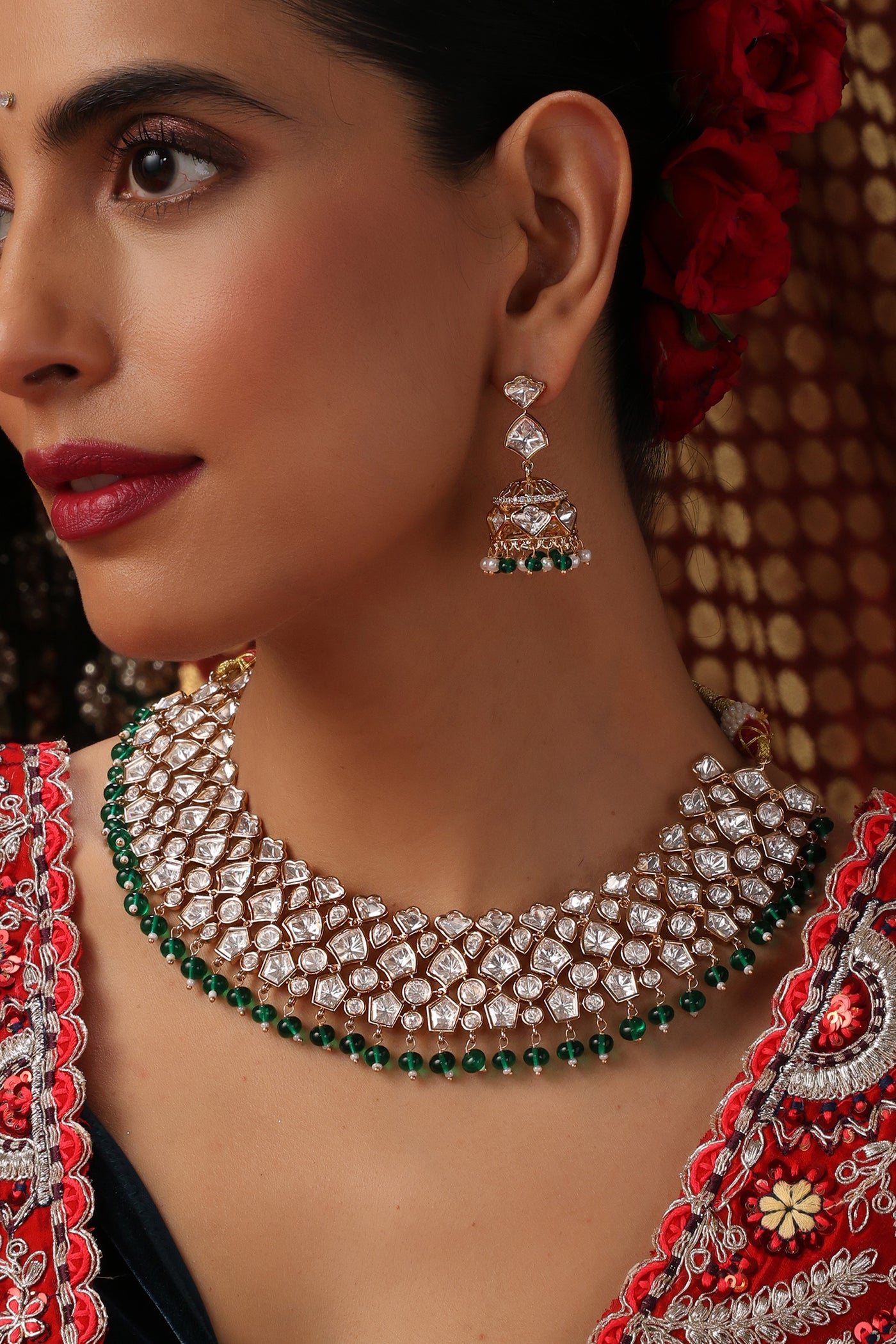 Shalen Green Polki Necklace Set