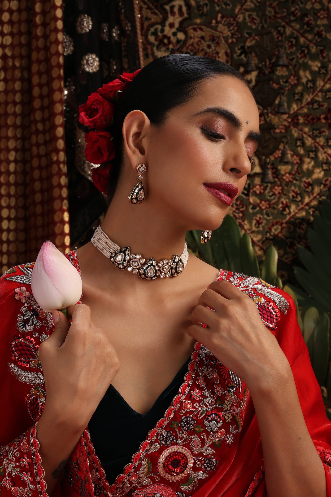 Ridhie Green Polki Choker Set