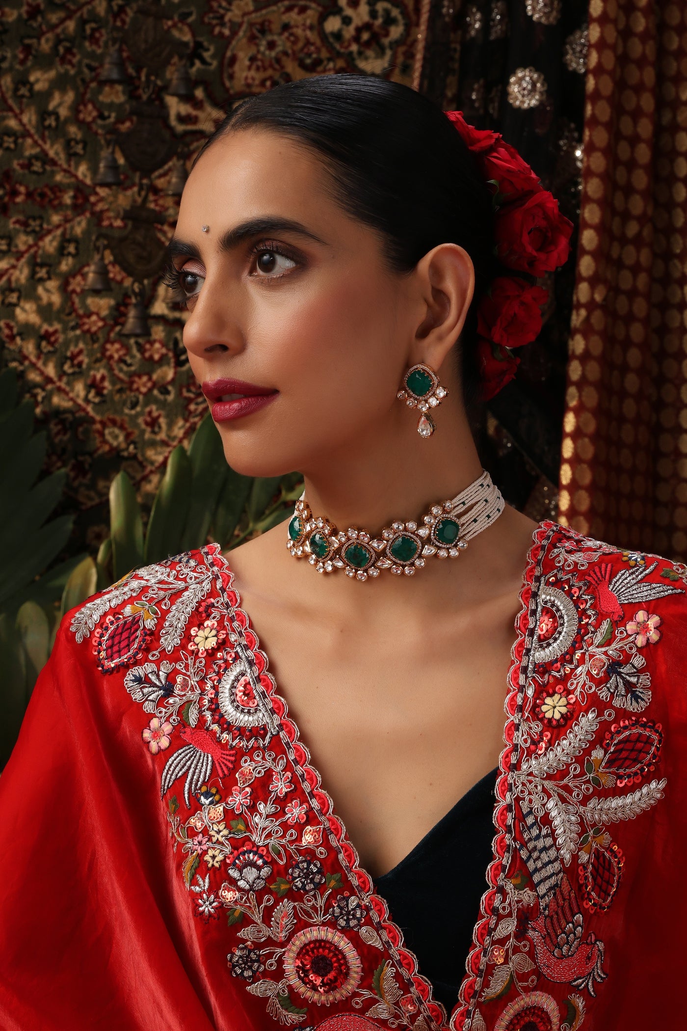 Anaira Emerald Polki Choker Set