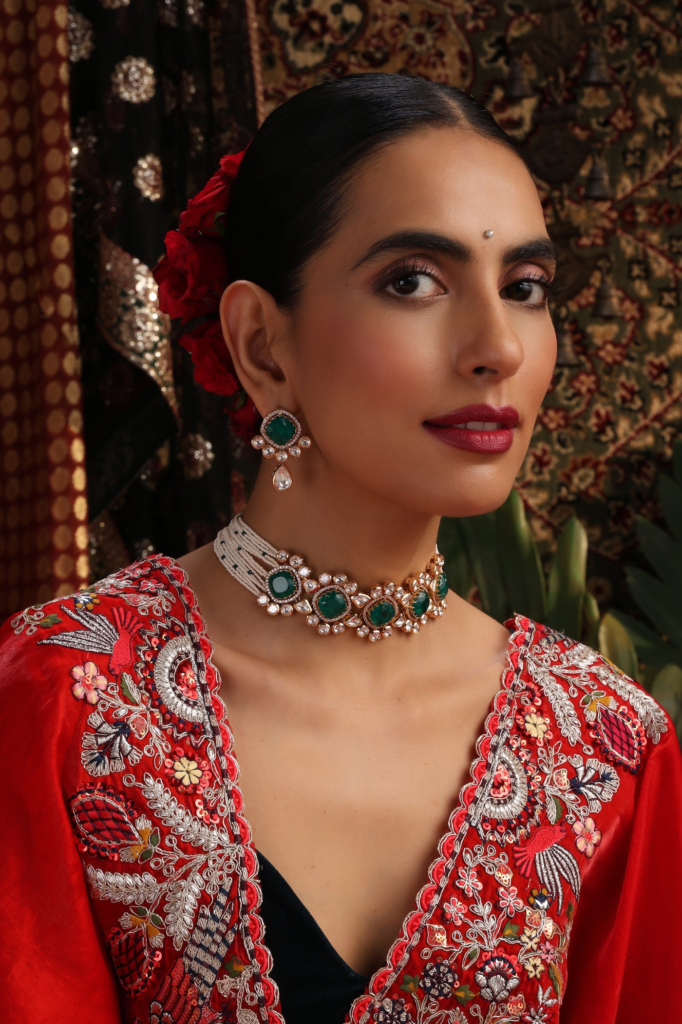 Anaira Emerald Polki Choker Set