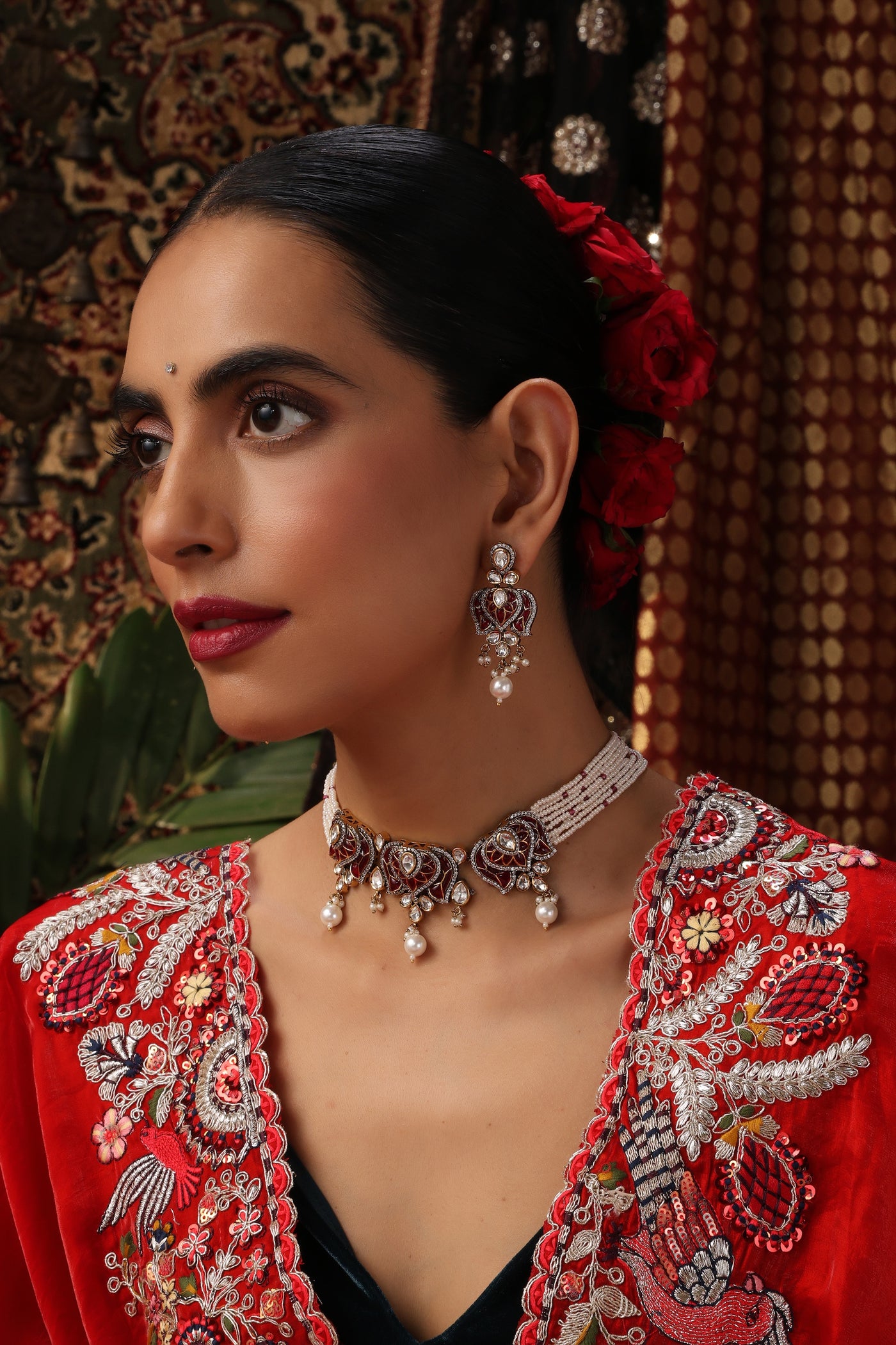 Rabiya Ruby Polki Choker Necklace Set