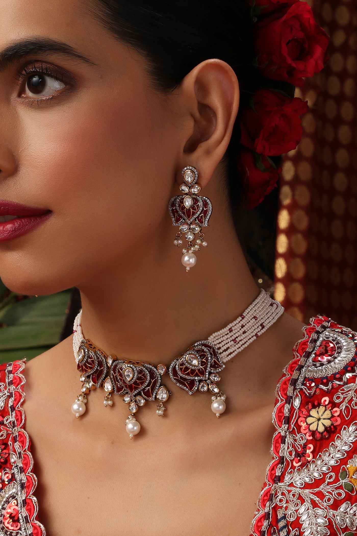 Rabiya Ruby Polki Choker Necklace Set