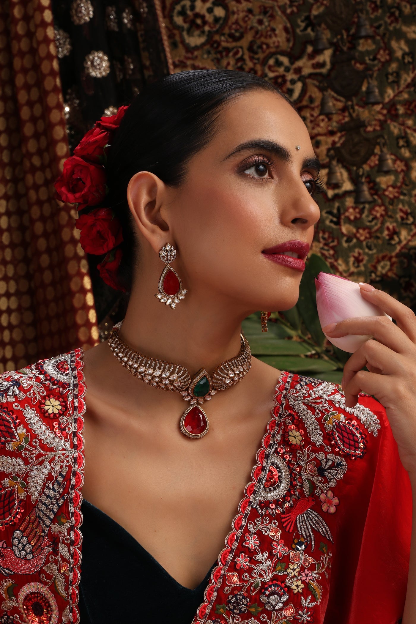 Avira Emerald and Ruby Polki Choker Set