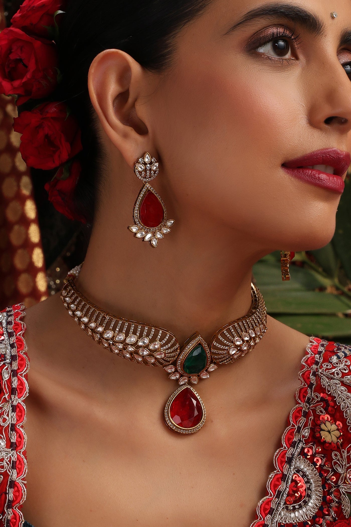 Avira Emerald and Ruby Polki Choker Set