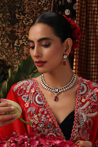 Chitvan Red Polki Necklace Set