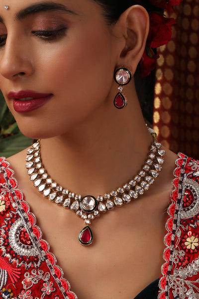 Chitvan Red Polki Necklace Set
