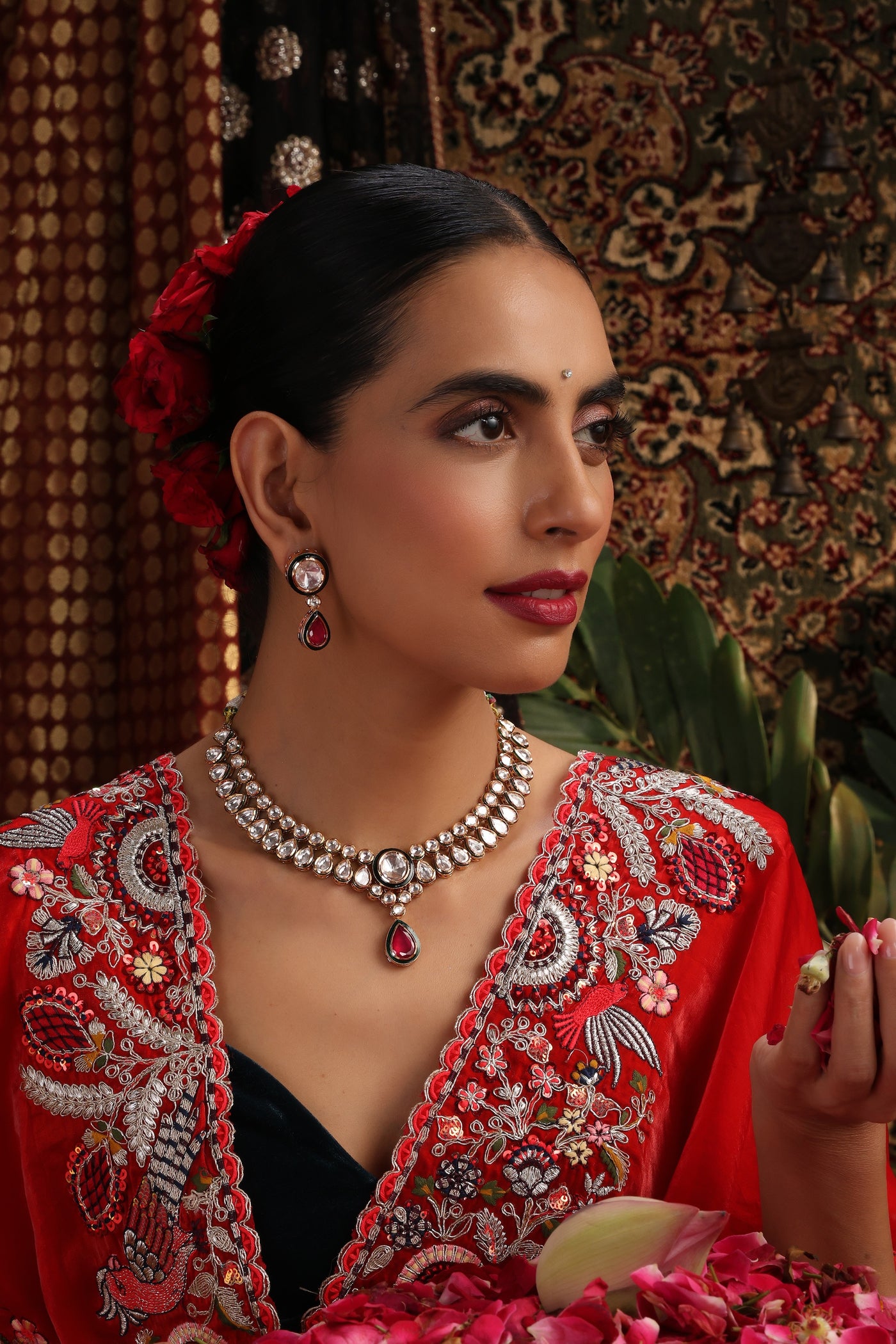 Chitvan Red Polki Necklace Set