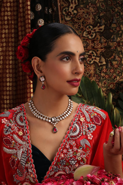 Chitvan Red Polki Necklace Set