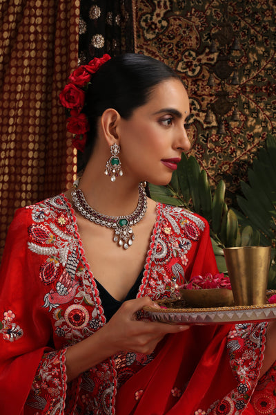 Mehza Emerald and Ruby Polki Necklace Set