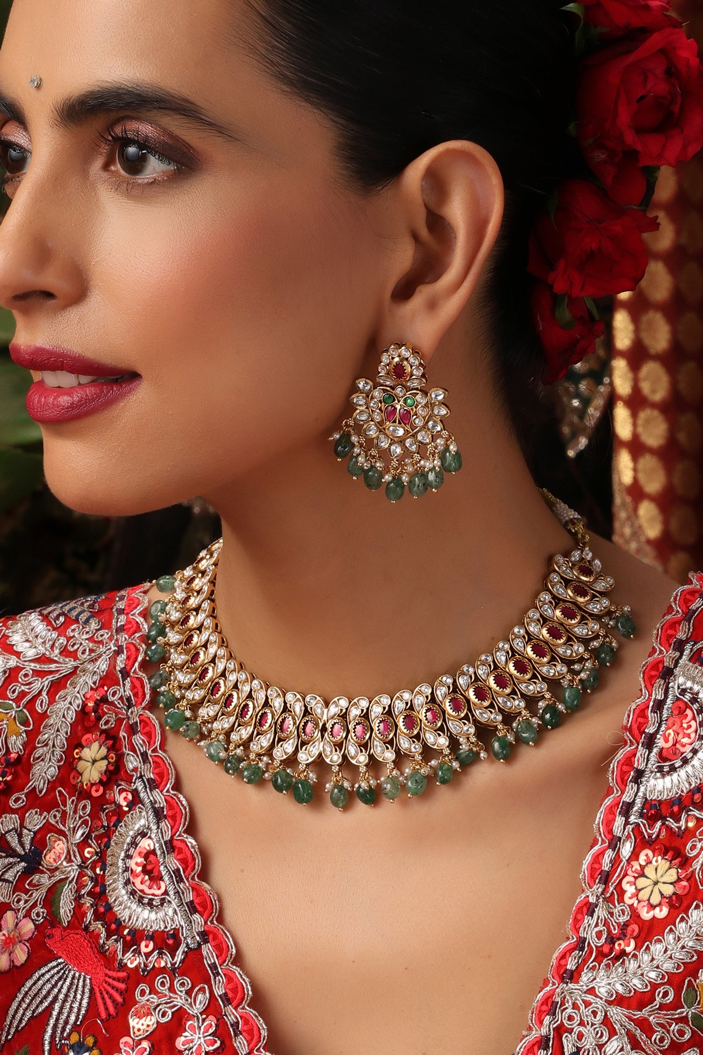 Hritika Green Polki Necklace Set