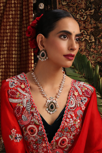 Varna Green Polki Long Necklace Set