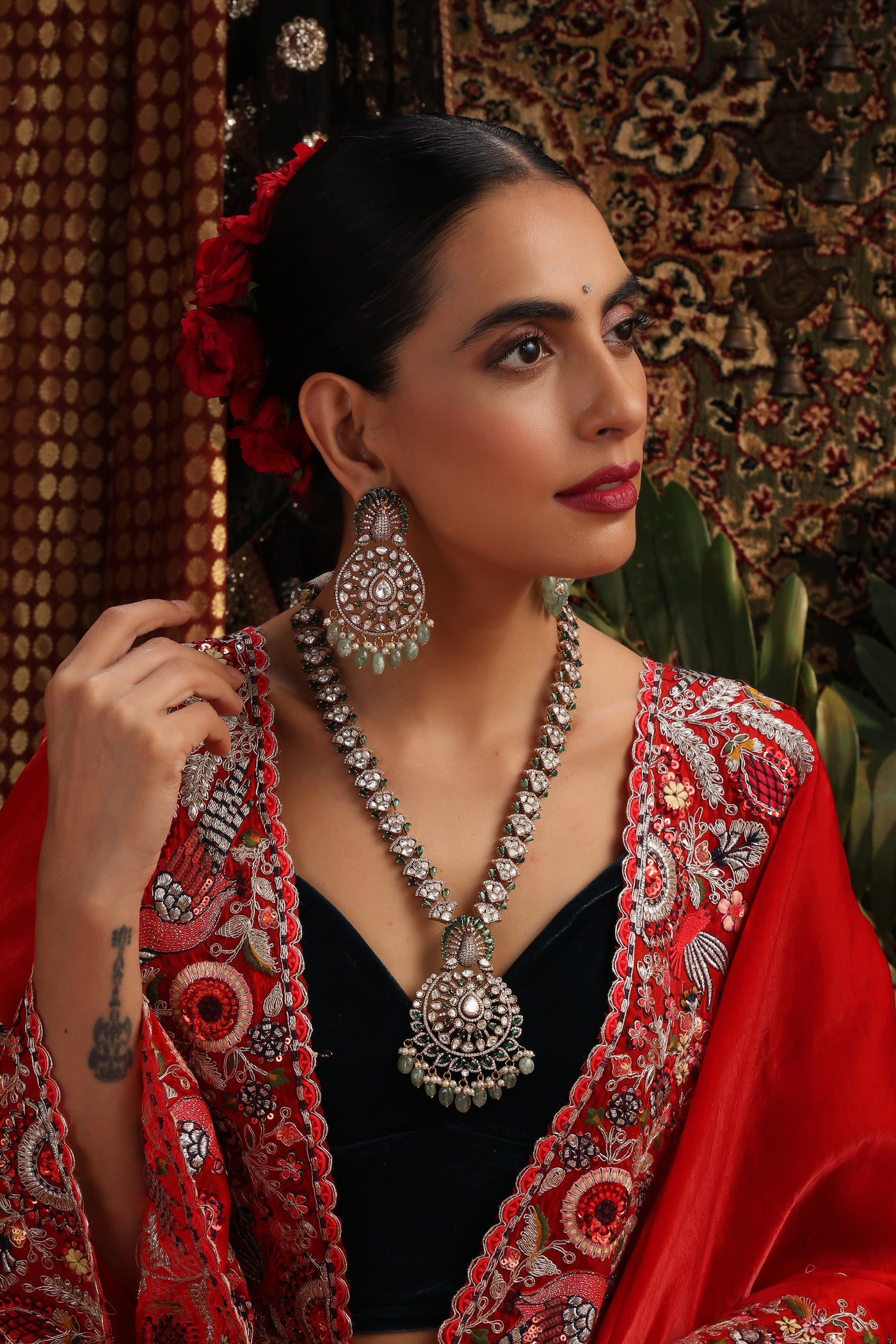 Naiya Emerald Polki Long Necklace Set