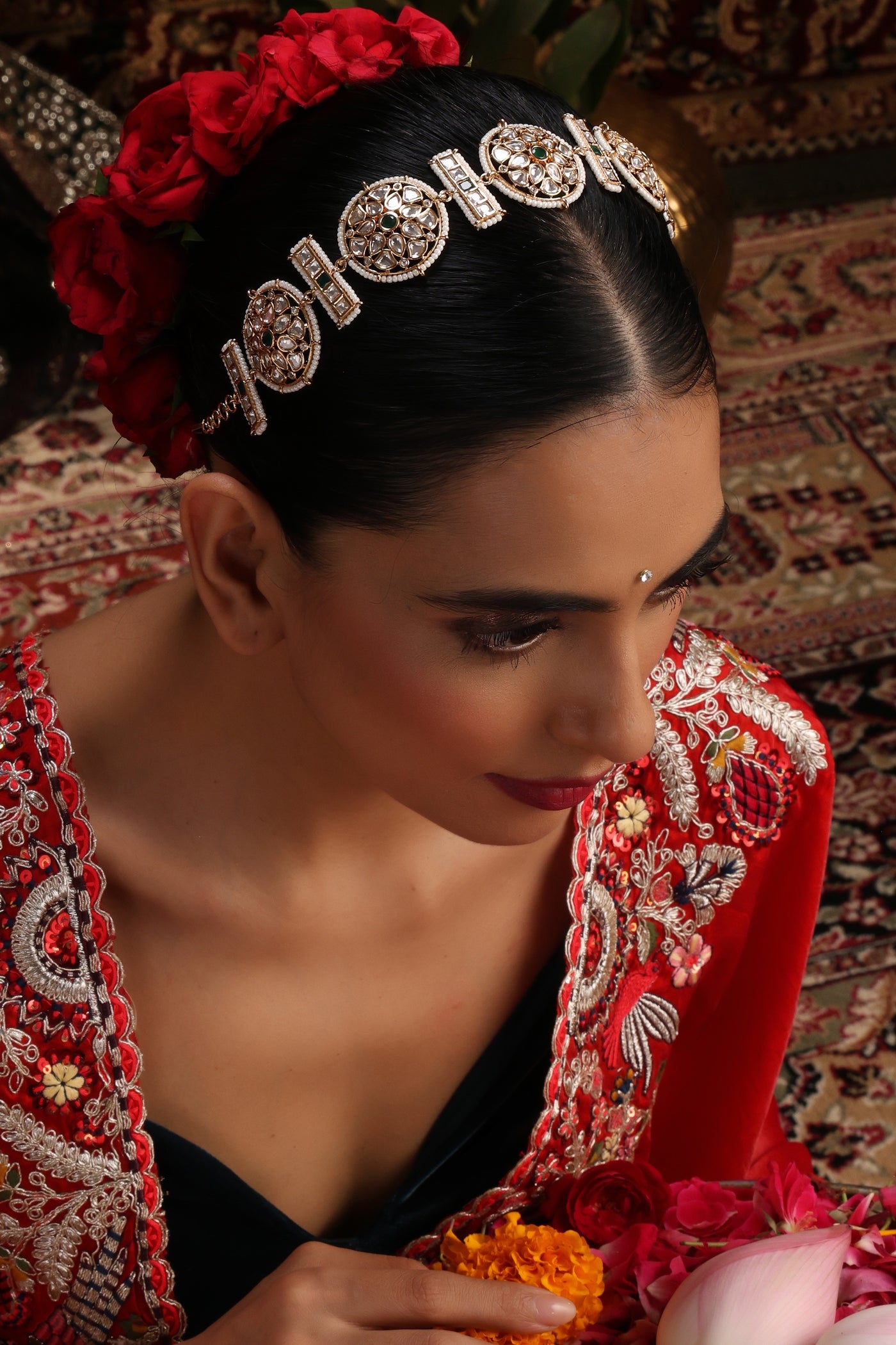 Aashka Green Polki Sheesh Phool