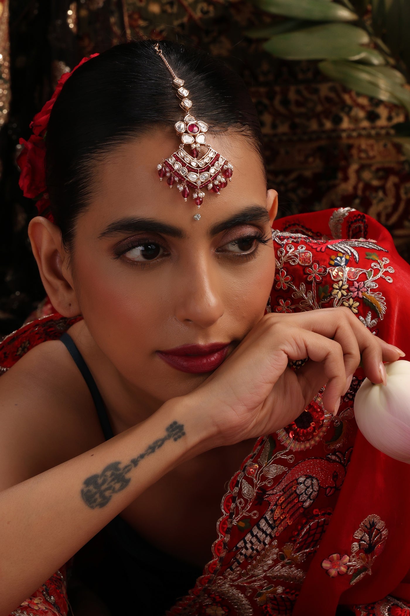 Brindha Red Polki Maang Tikka