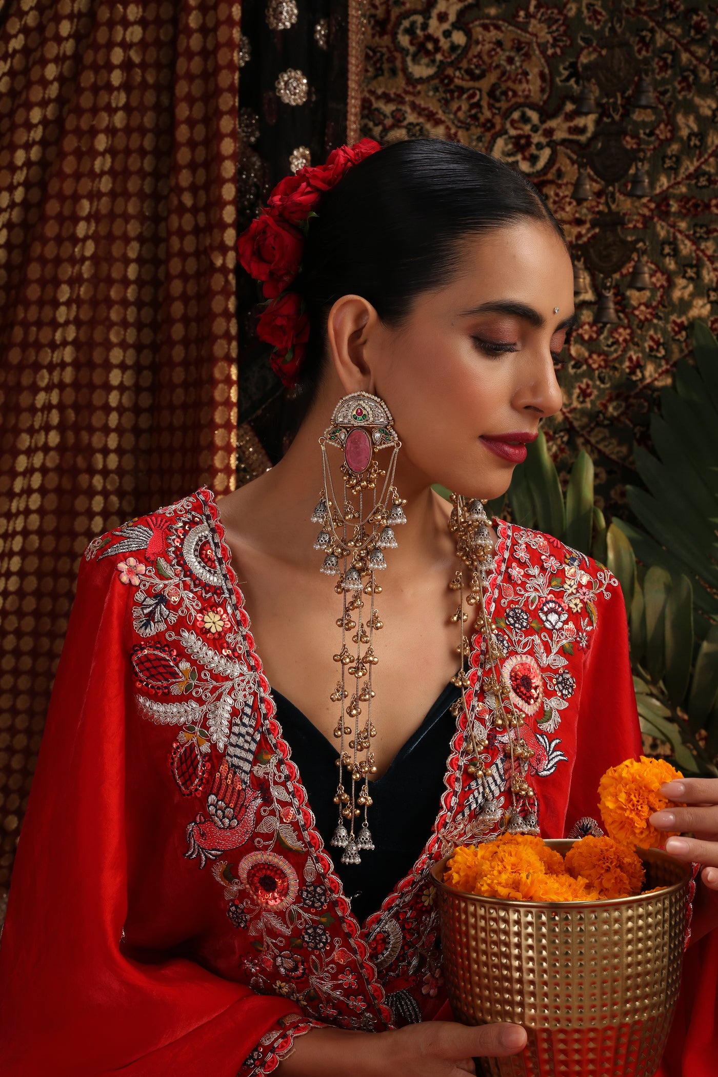 Ailaan Rose Quartz Dangler Earrings