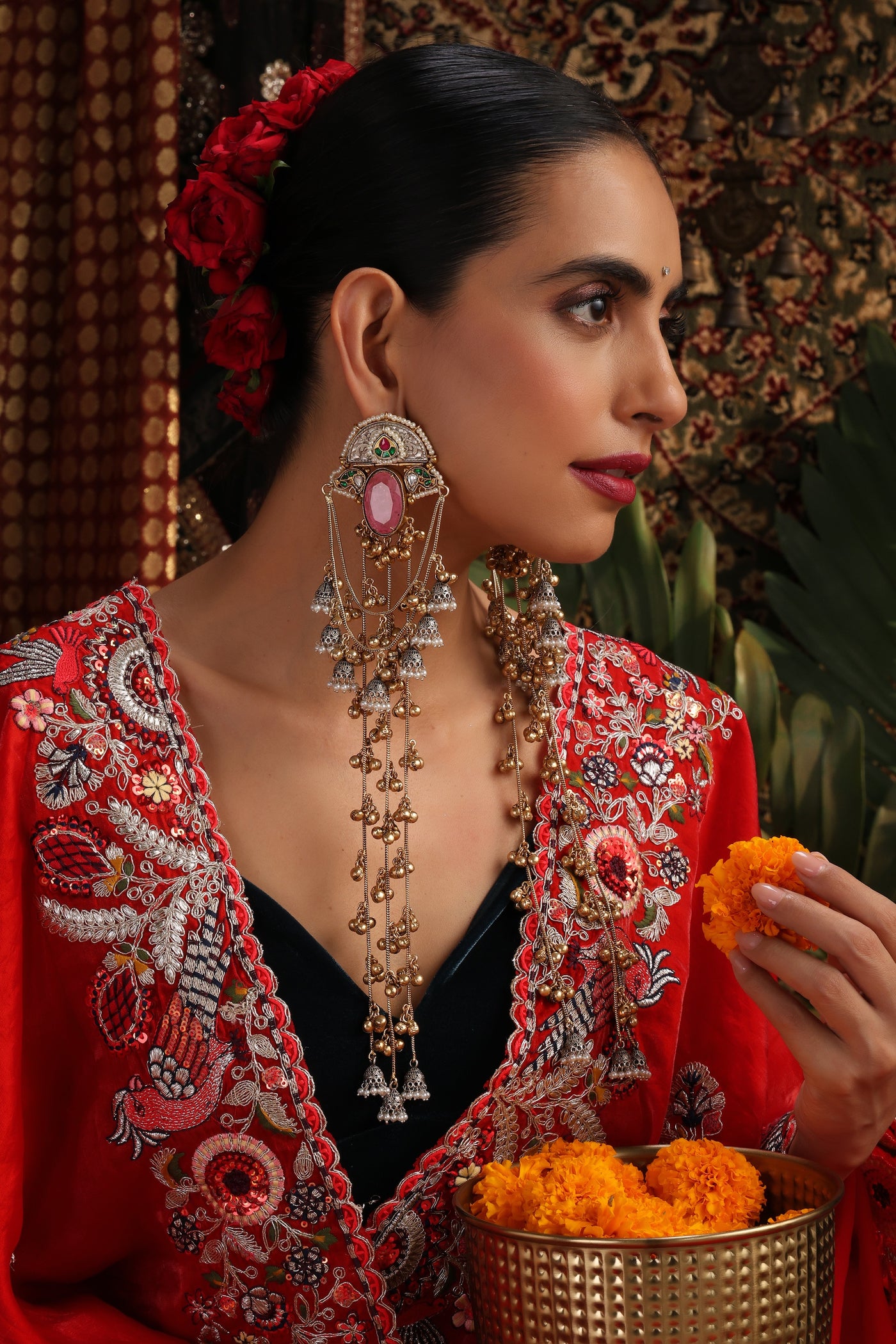 Ailaan Rose Quartz Dangler Earrings