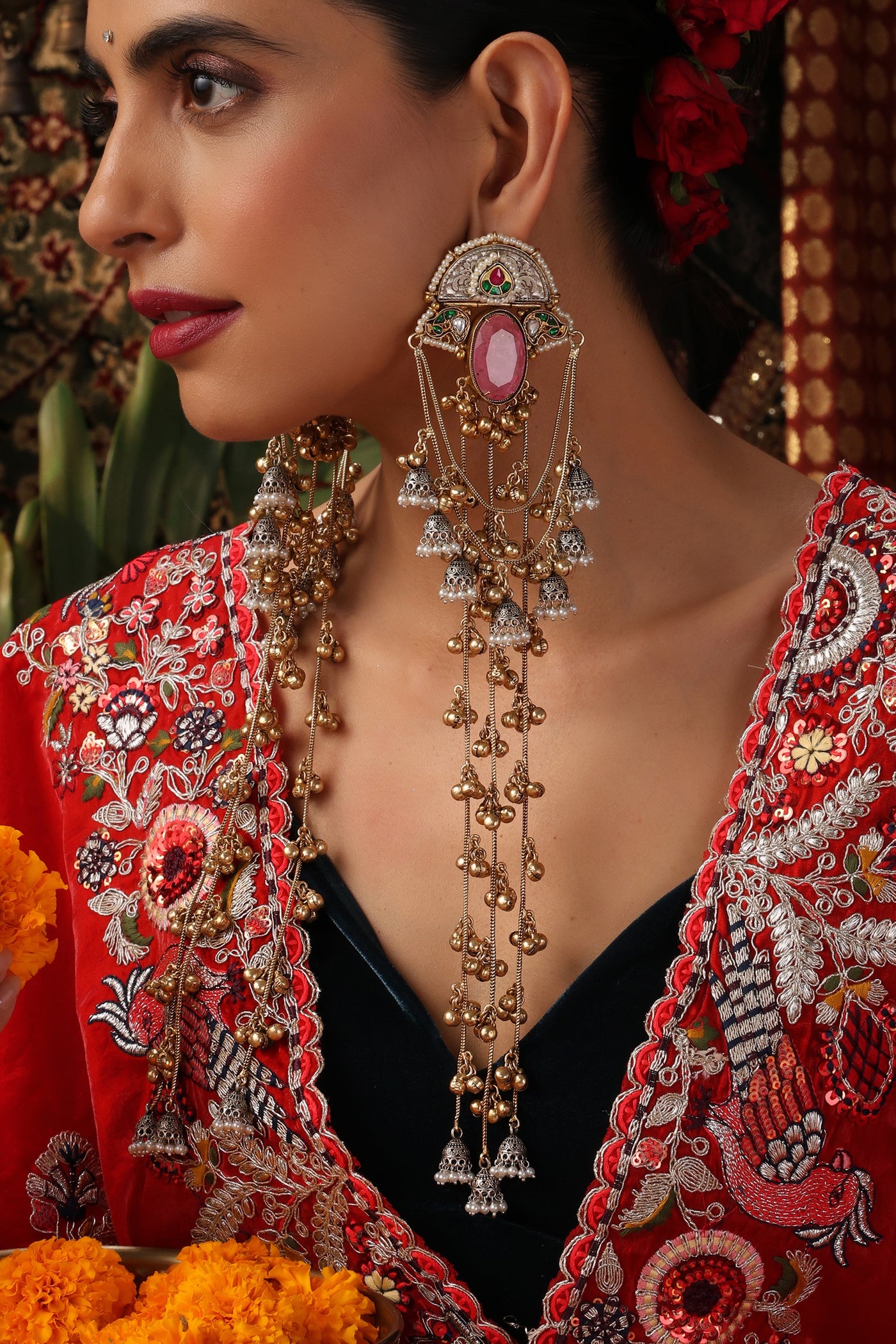 Ailaan Rose Quartz Dangler Earrings