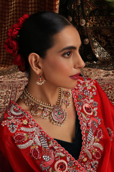 Shaahana Multicolour Jadau Long Necklace Set