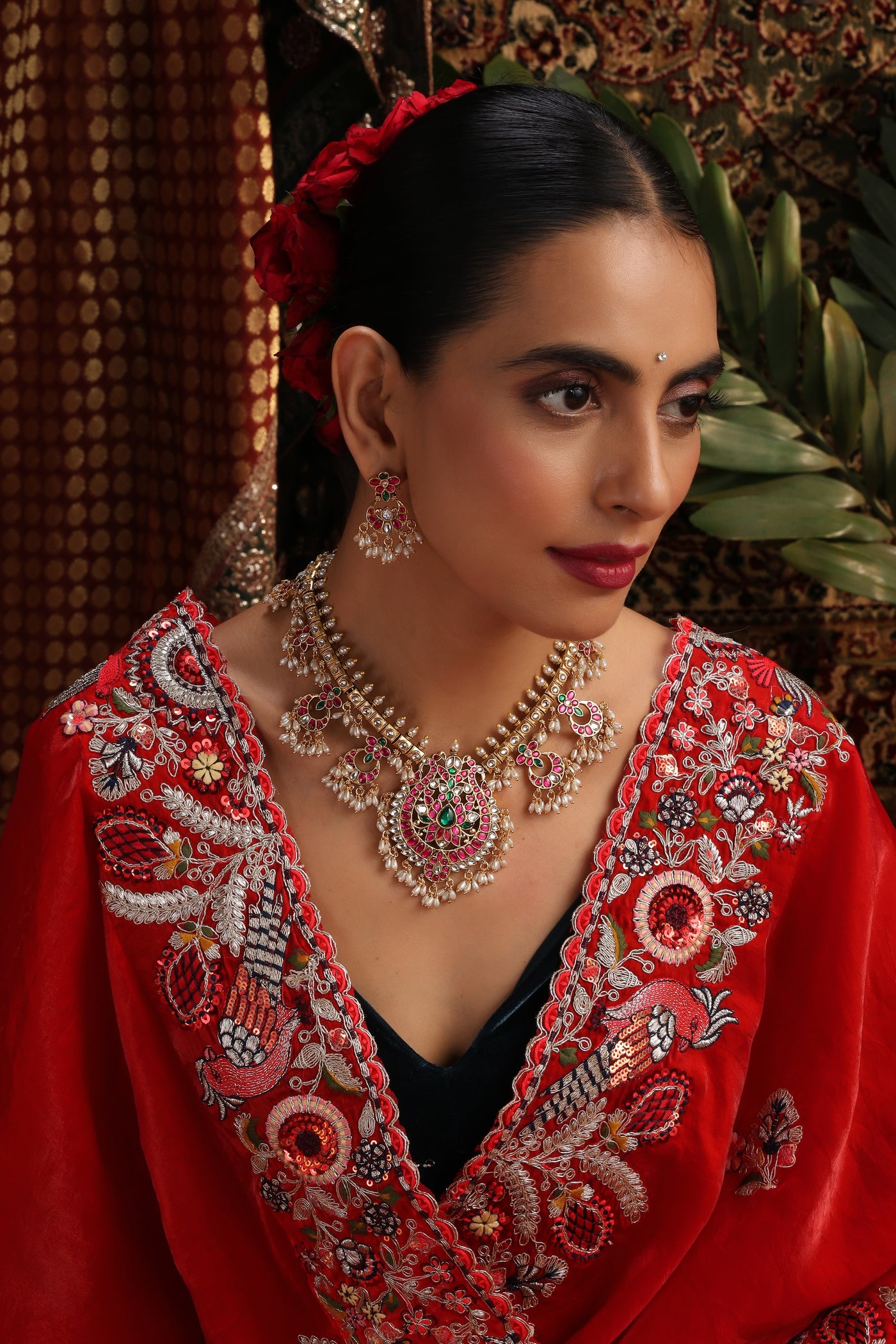 Shaahana Multicolour Jadau Long Necklace Set