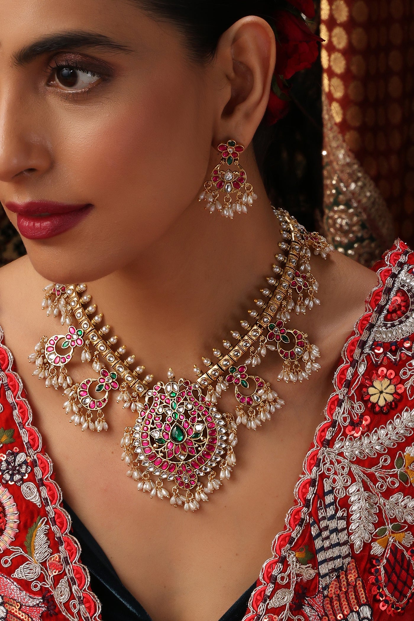 Shaahana Multicolour Jadau Long Necklace Set