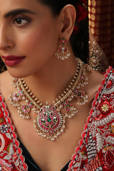Shaahana Multicolour Jadau Long Necklace Set