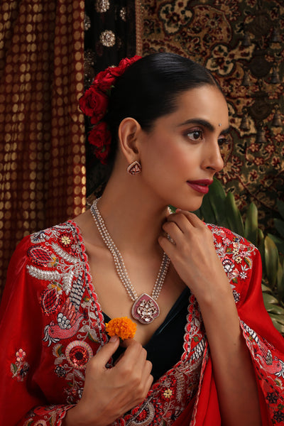 Driksha Red Polki Pendant Necklace Set