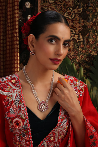 Driksha Red Polki Pendant Necklace Set