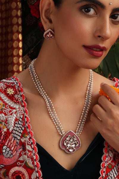 Driksha Red Polki Pendant Necklace Set
