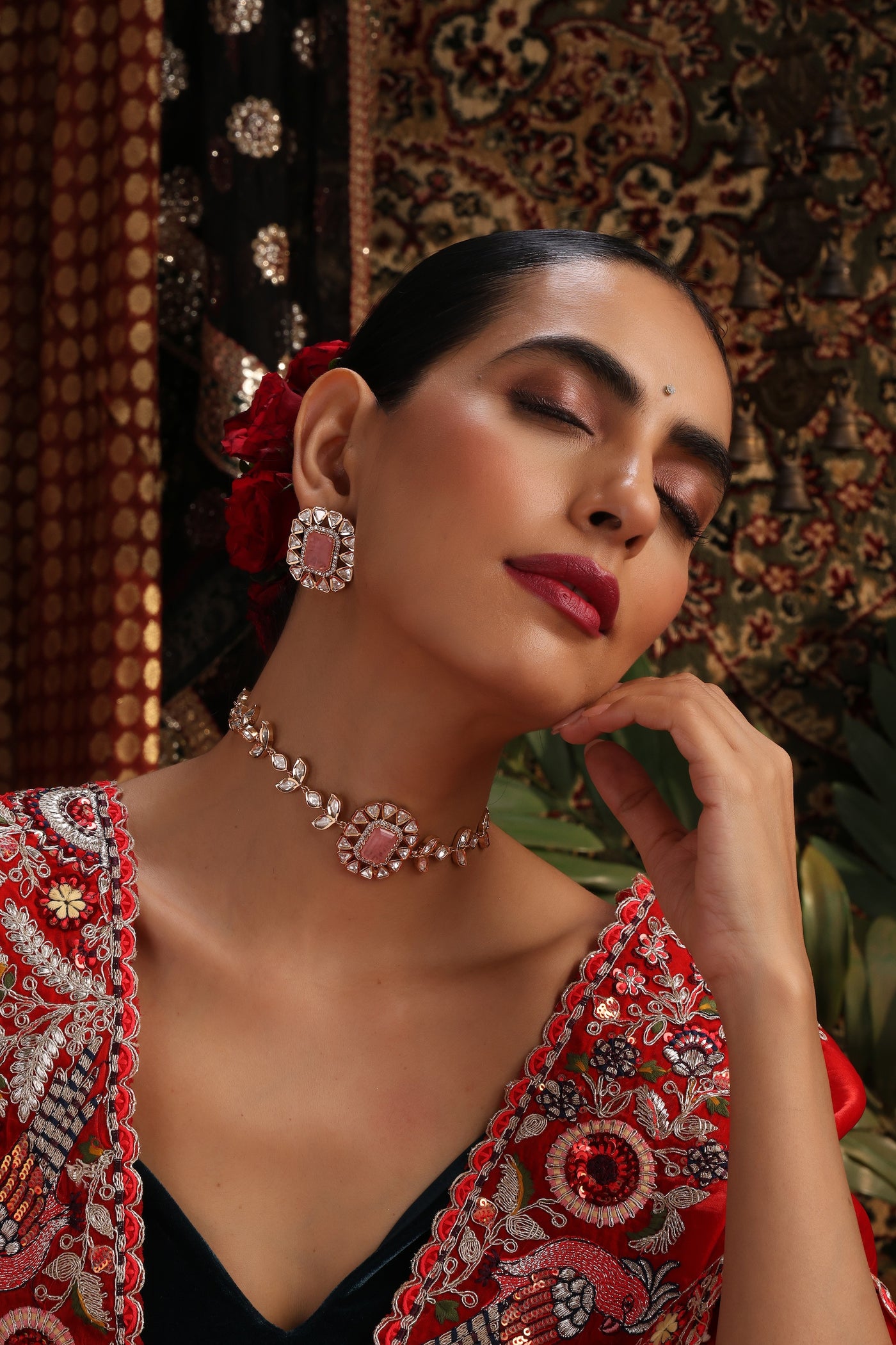 Fozia Pink Polki Choker Set