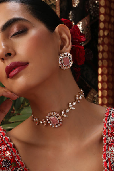 Fozia Pink Polki Choker Set