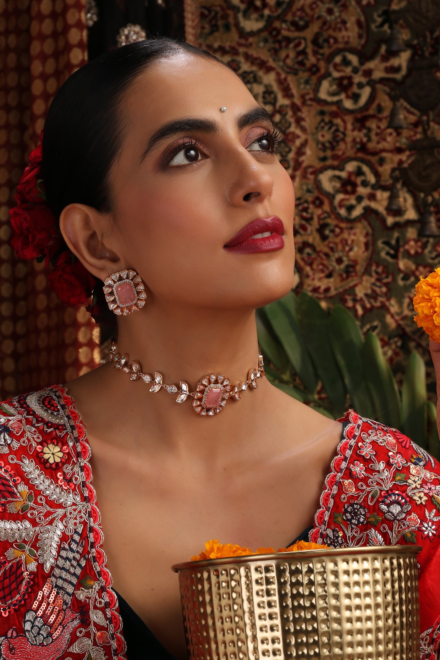 Fozia Pink Polki Choker Set