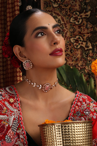 Fozia Pink Polki Choker Set