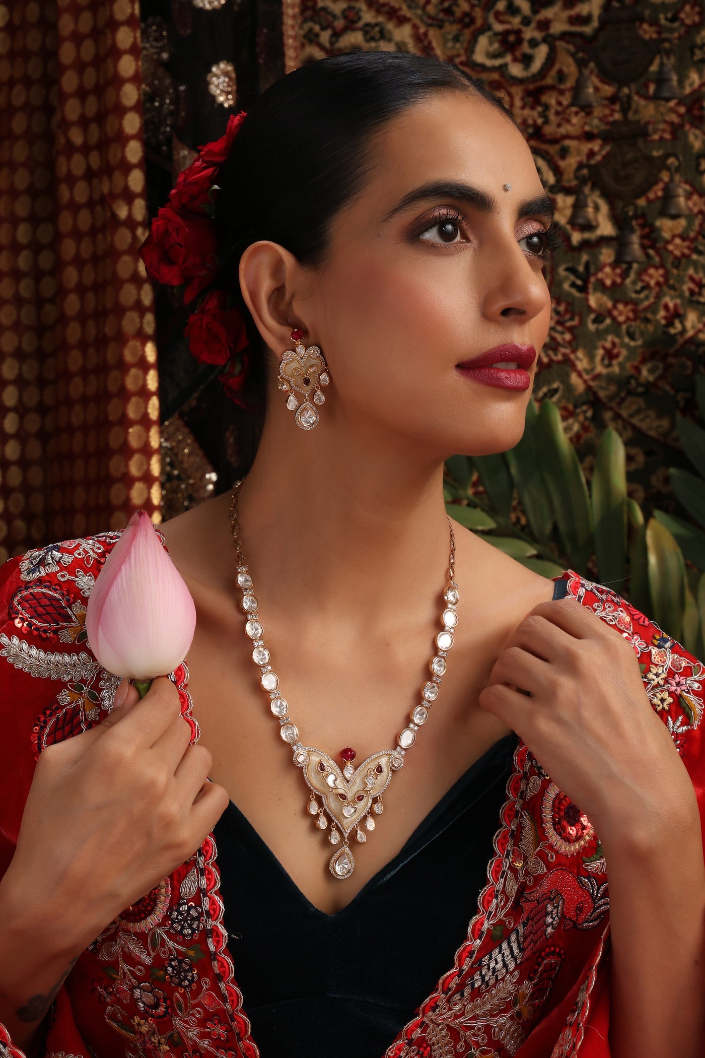 Maksh Rose Gold Polki Pendant Necklace Set