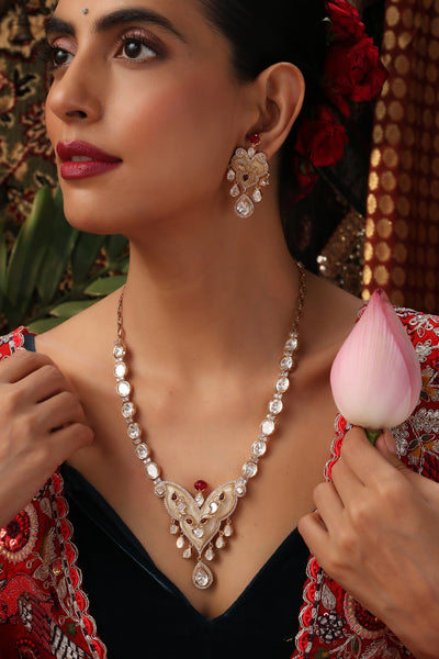 Maksh Rose Gold Polki Pendant Necklace Set