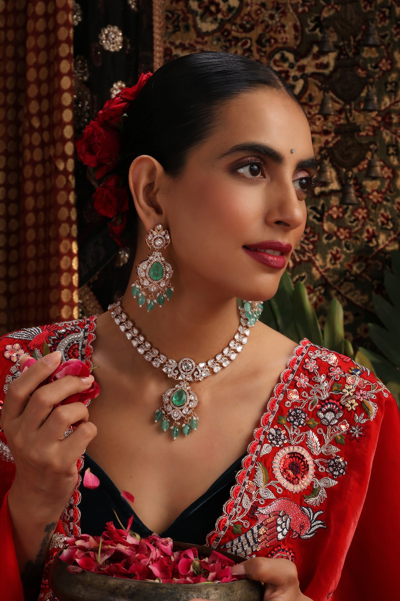 Malhar Mint Polki Necklace Set