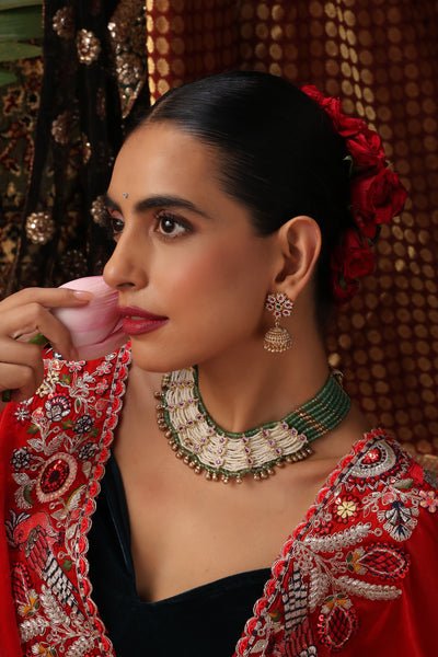 Varashi Green and Ruby Layered Necklace Set