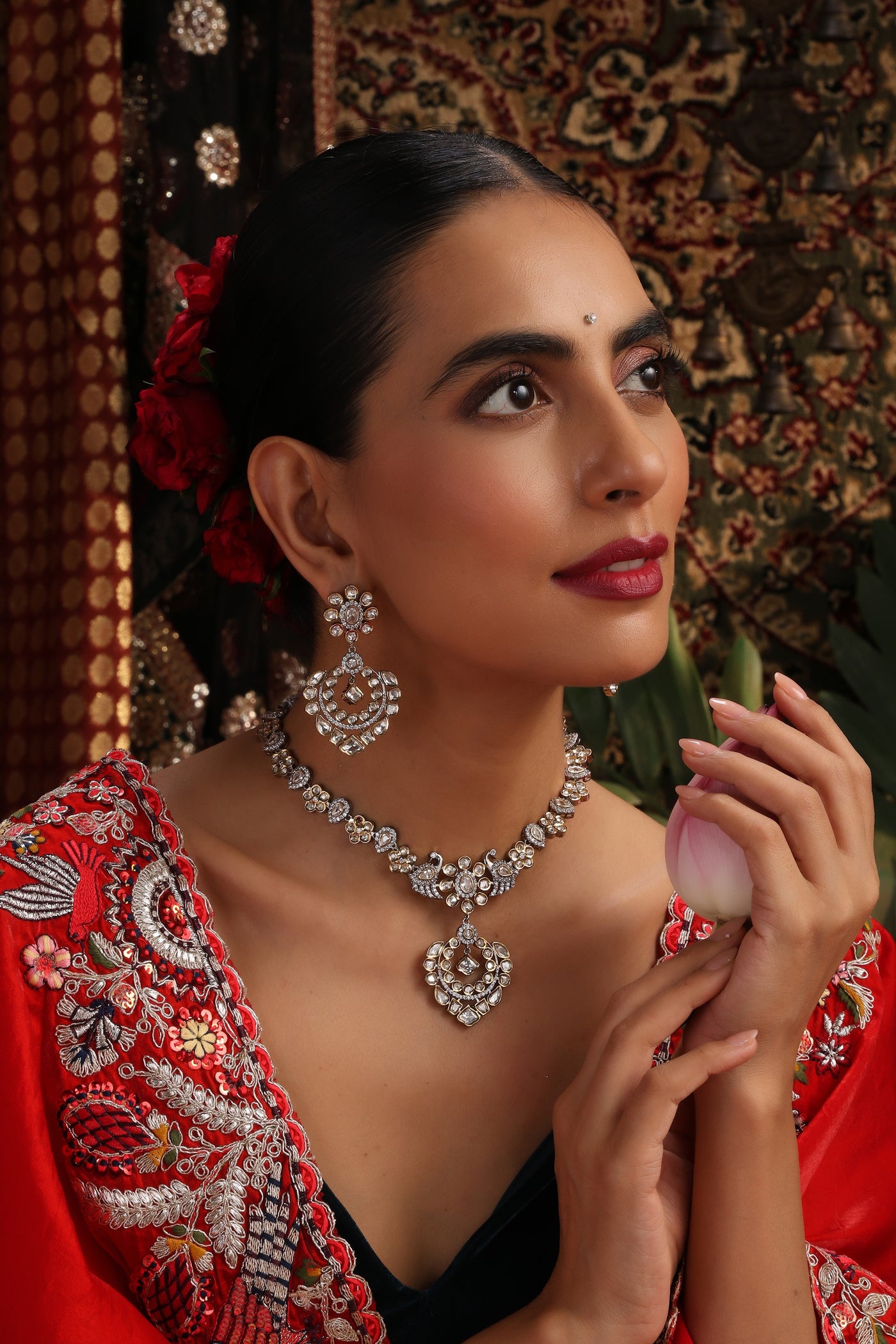 Rudisha Silver Polki Necklace Set