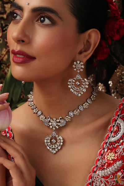 Rudisha Silver Polki Necklace Set