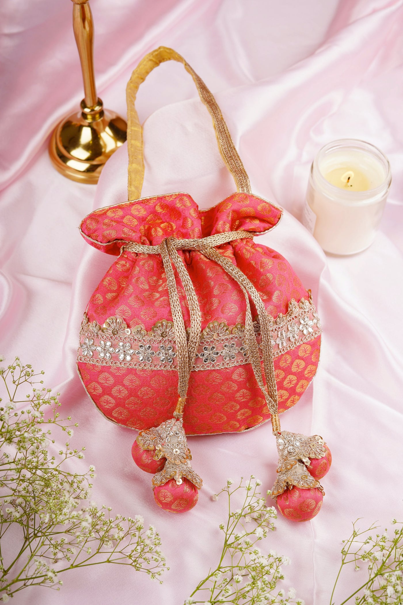 Ismat Pink Chanderi Potli Bag