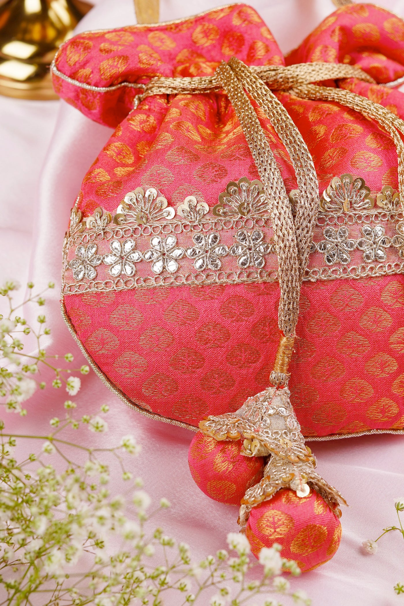 Ismat Pink Chanderi Potli Bag