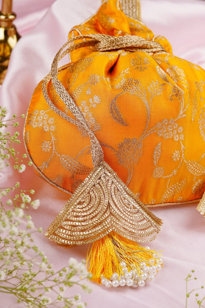 Kajal Yellow Pure Silk Brocade Potli Bag