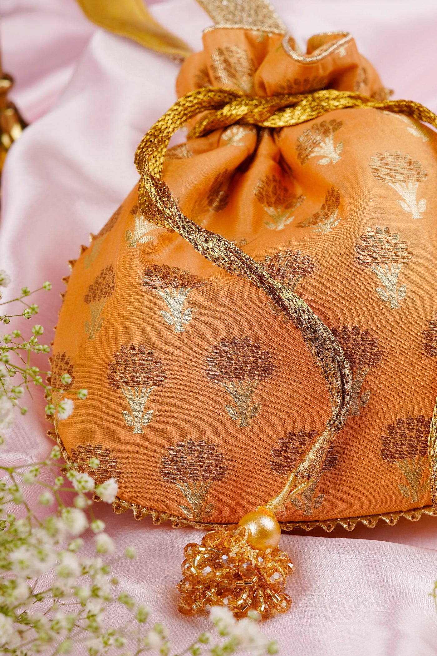 Aashna Orange Silk Potli Bag