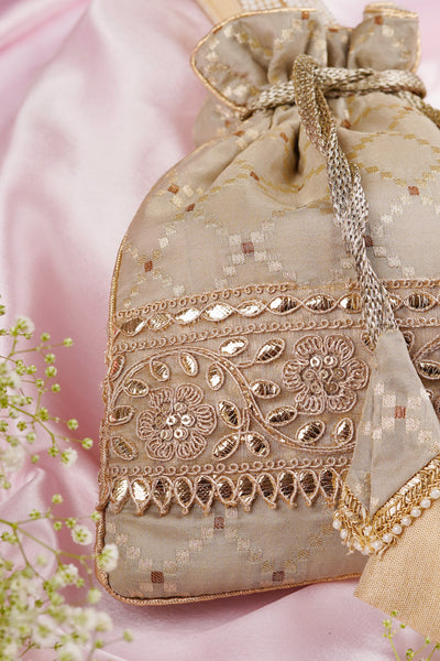 Pitika Grey Brocade Potli Bag