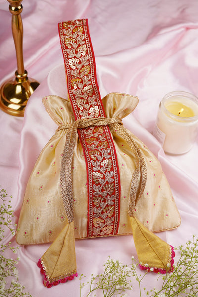 Dandelion Magenta and Cream Pure Silk Potli Bag