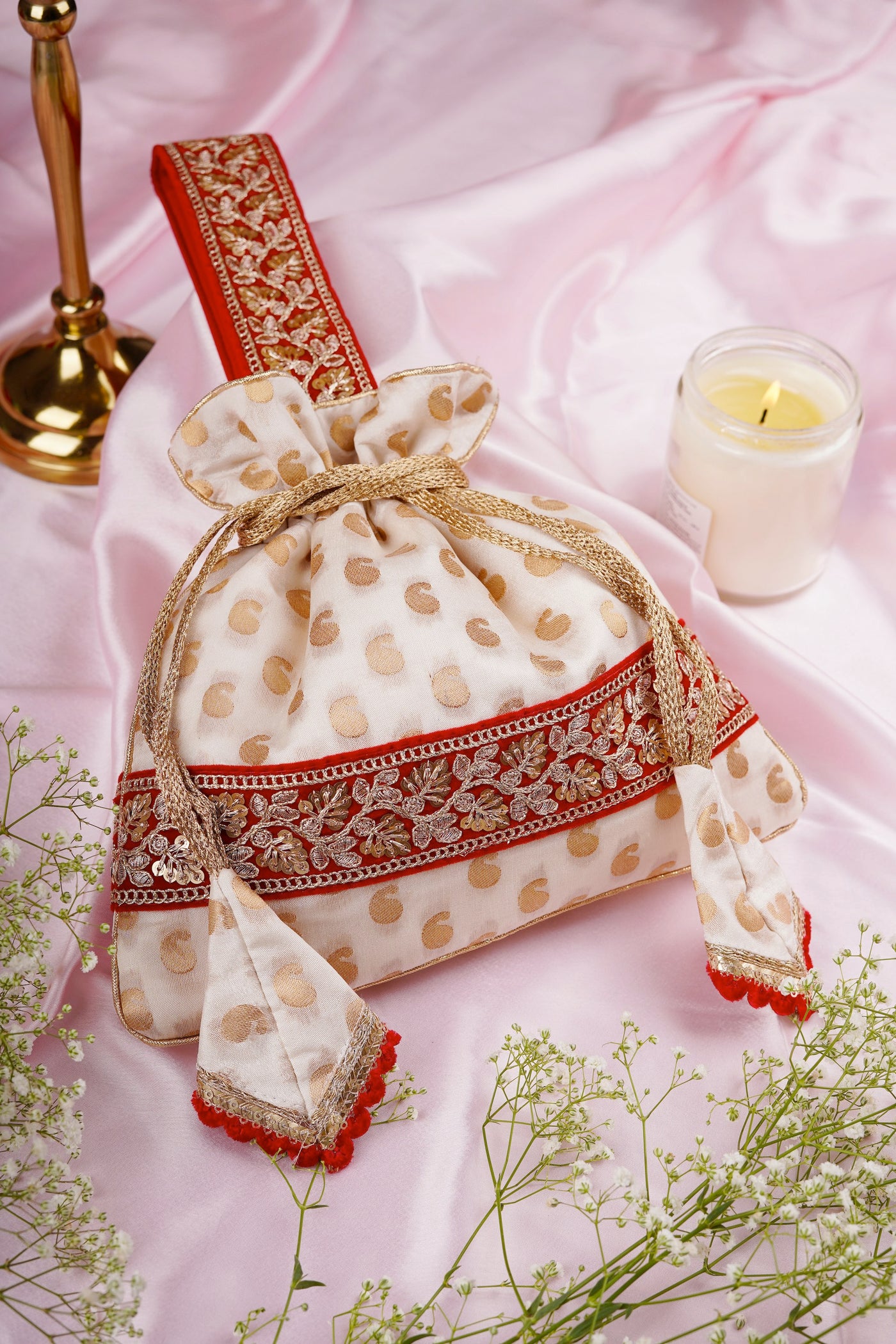 Jhilmil White and Gold Potli Bag