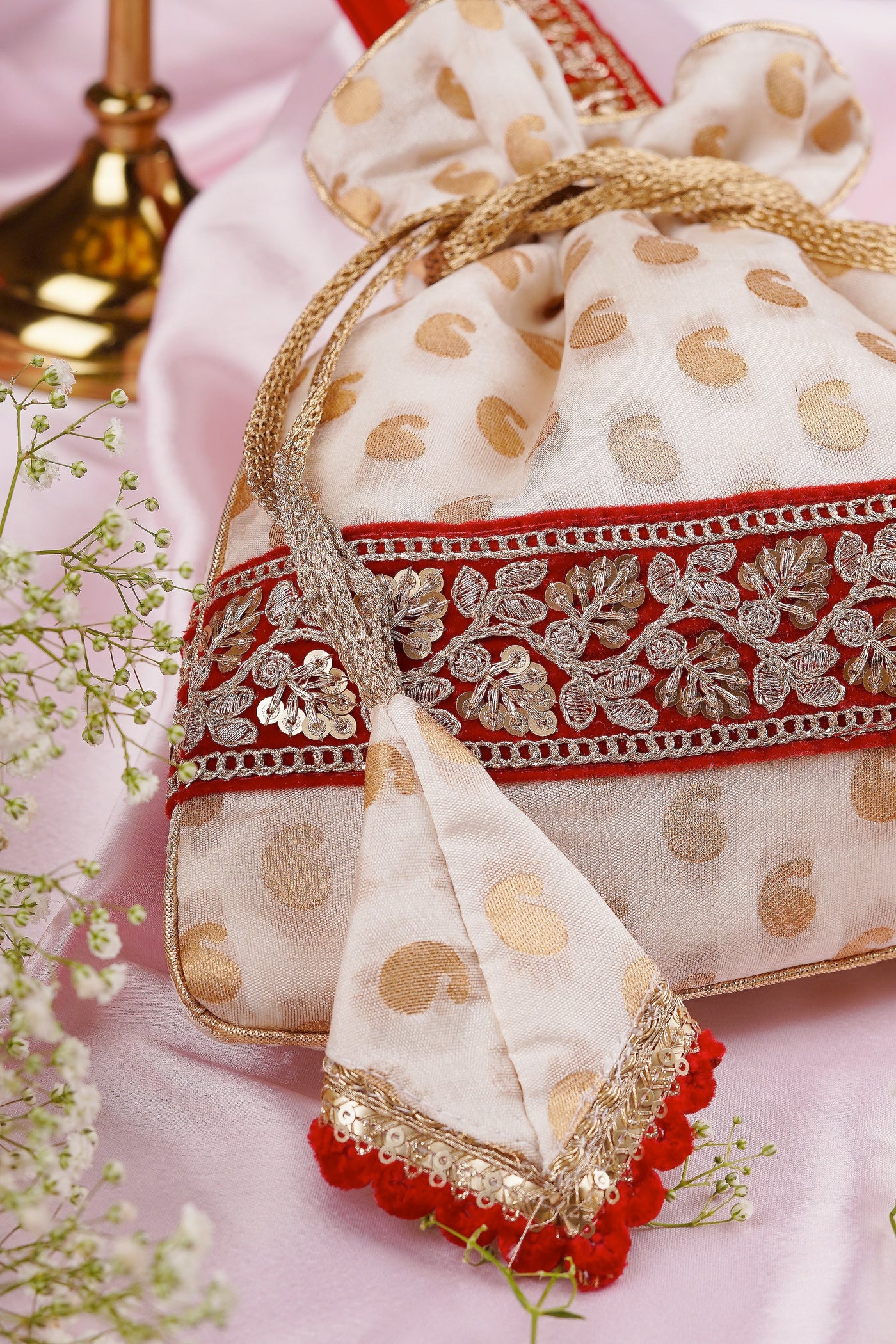 Jhilmil White and Gold Potli Bag