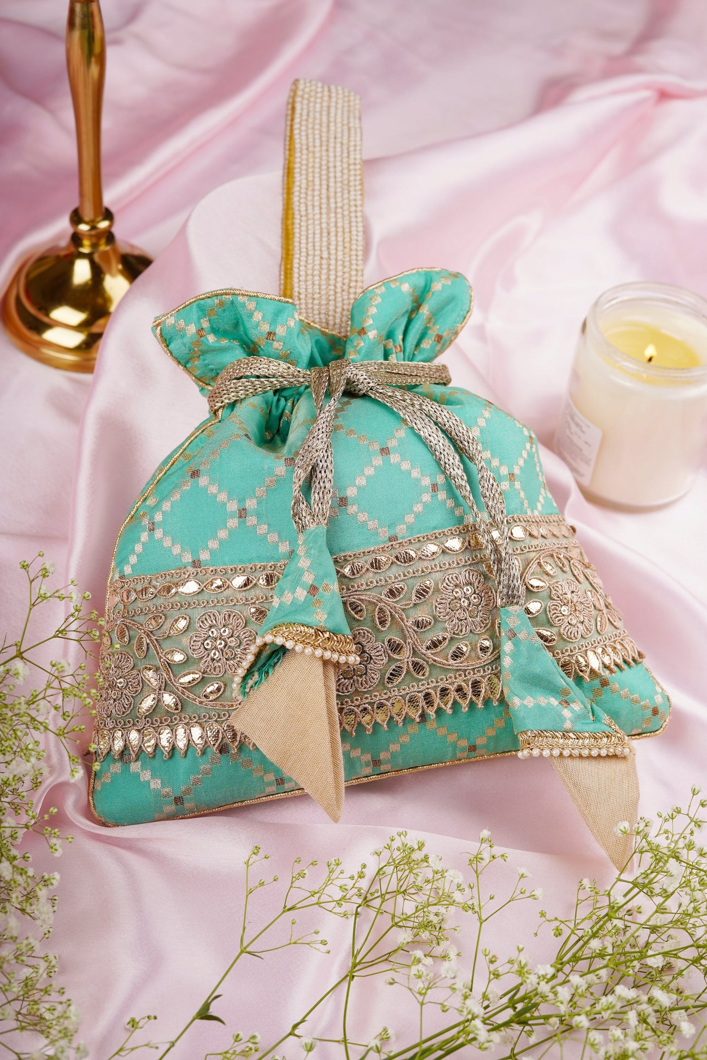 Pitika Mint Brocade Potli Bag